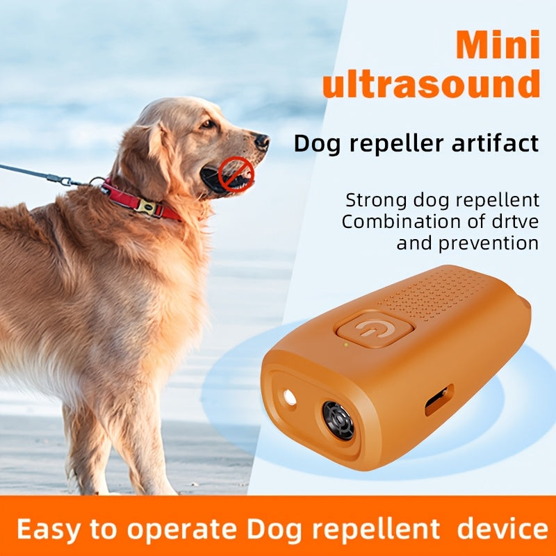 Portable USB rechargeable dog repeller with soundwave technology and LED light for training and anti-barking.