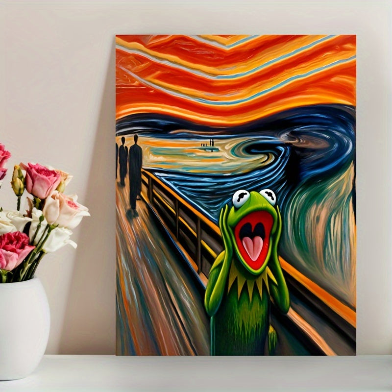 Kermit Frog Scream Kanvas Printa, Ramkasiz Hayvon Mavzusidagi Devor Bezaklari Uy yoki Ofis uchun, Portret Yo'nalishi, Suvga Bardoshli, 30.48x40.64 sm