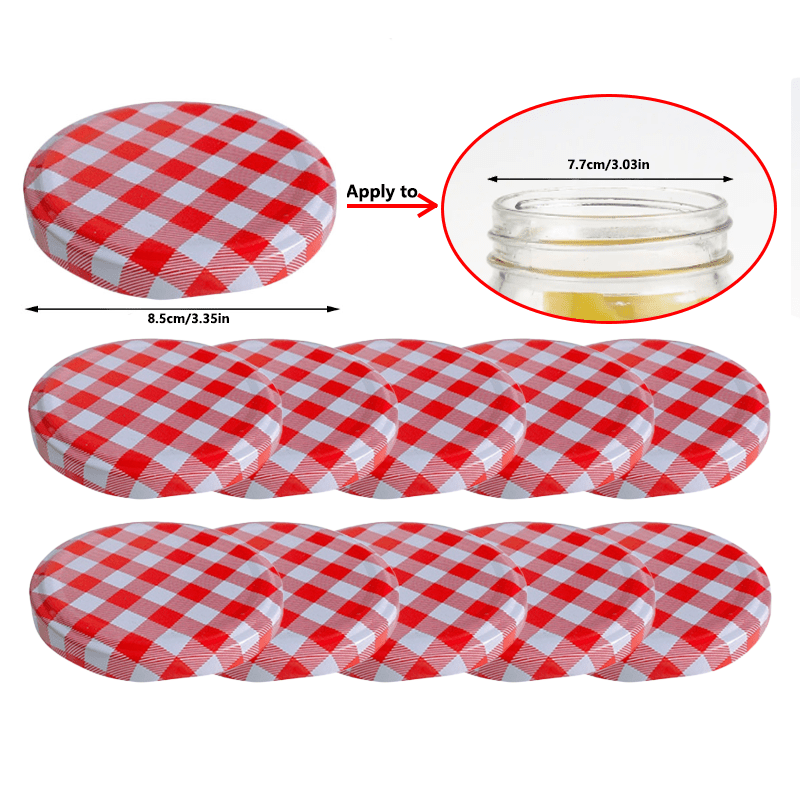 Pack of 10 Mason Jar Lids with Checkered Pattern, Airtight Seals for Canning and Storage Jars