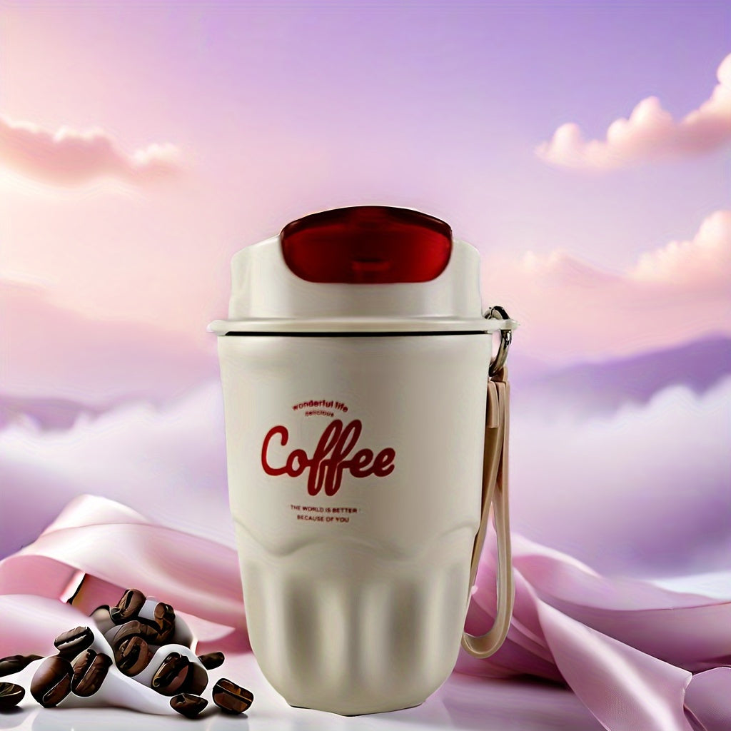 Portable stainless steel coffee mug for outdoor adventures, lightweight, leak-proof, and durable. BPA-free, hand wash only.