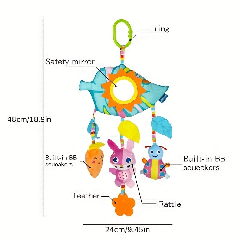 Cute Rainbow Hanging Toy for Babies - Gentle Rattle & Soft Animal Charm for Strollers, Car Seats & Cribs - Ideal Birthday Present for Infants up to 12 Months