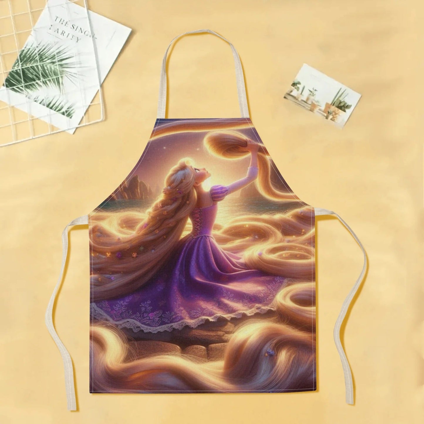 Waterproof apron with a Disney Cinderella theme - Stylish and sophisticated, made from polyester featuring a fairy tale print. Perfect for use in hotels, restaurants, supermarkets, fruit shops, milk tea stands, and at home.