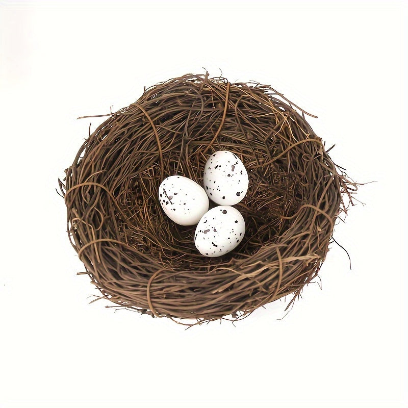 1 piece of Easter-themed bird house with rattan-woven nest, perfect for Easter party decor.