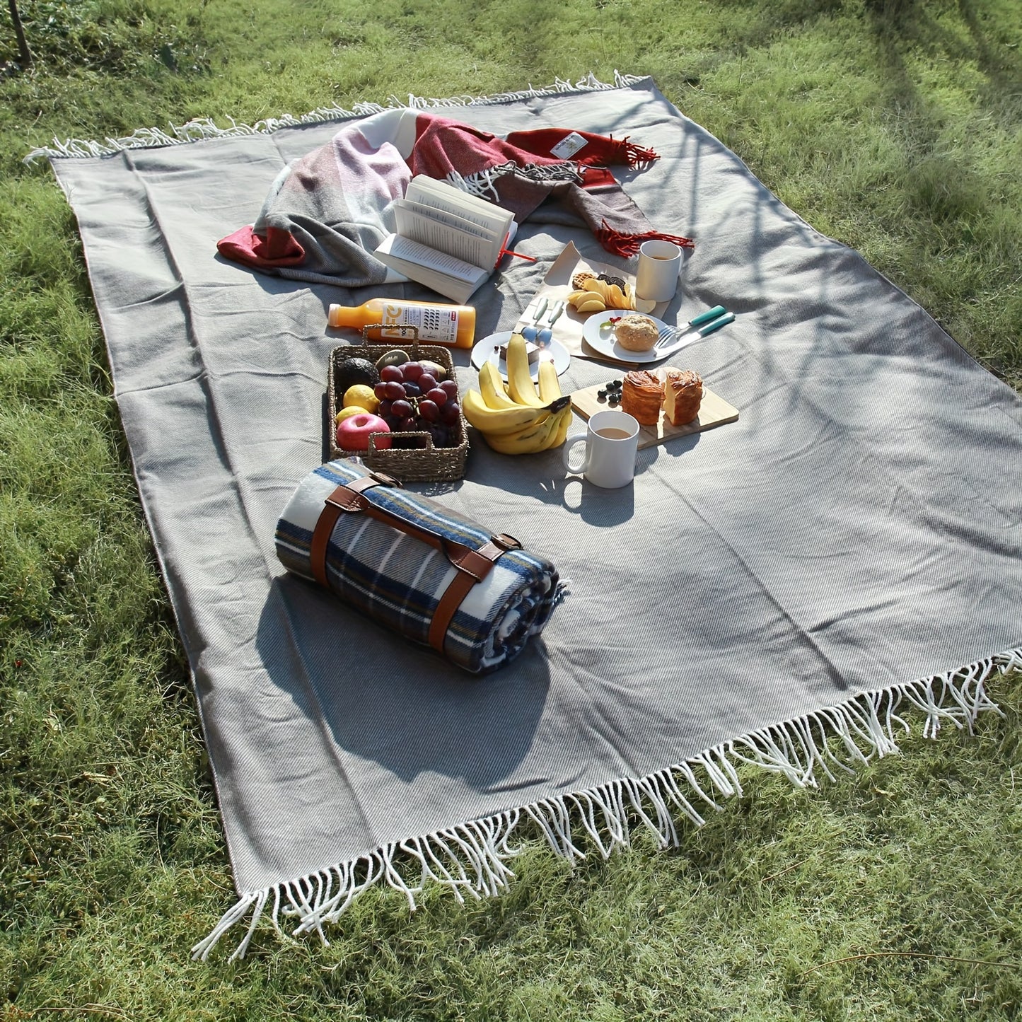 XL "Good Gain" Waterproof Picnic Blanket - Durable & Soft, Sandproof Outdoor Mat with Leather Handles, Compact for Camping, Hiking, Beach, Lawn & Park - Stripe Design, Picnic Mat