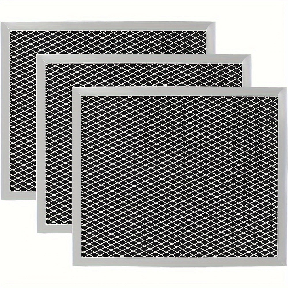 3 packs of replacement filters for B-Roan range hood, measuring 10.5 x 8.75 inches. Compatible with stove vent fans featuring aluminum mesh charcoal combo. Replaces 6105c and 97007697.