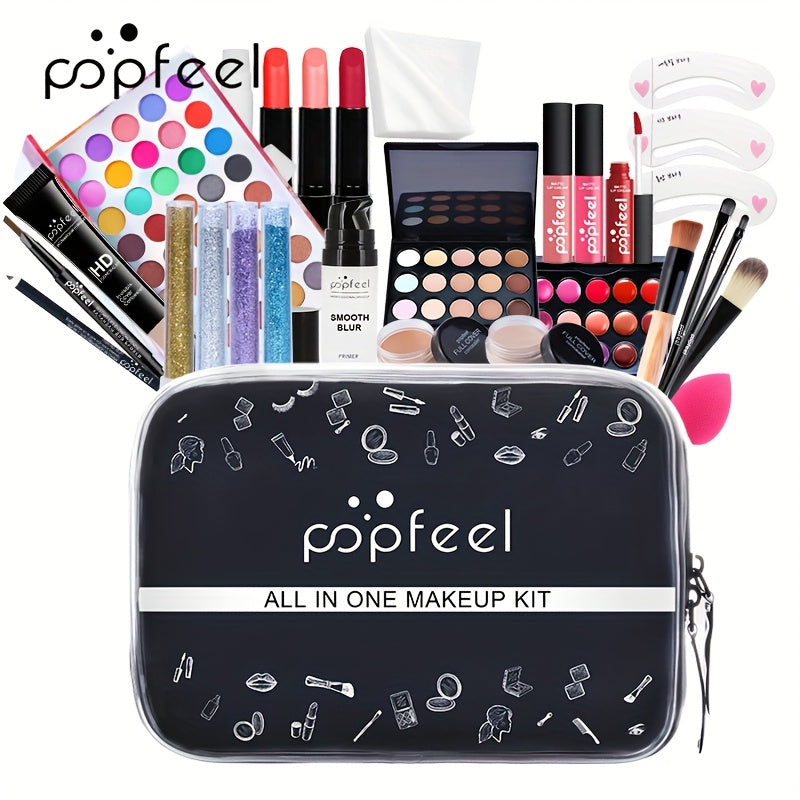 POPFEEL Travel Makeup Kit with Black Case, Multi-Product Beauty Collection for On-the-Go Touch-ups