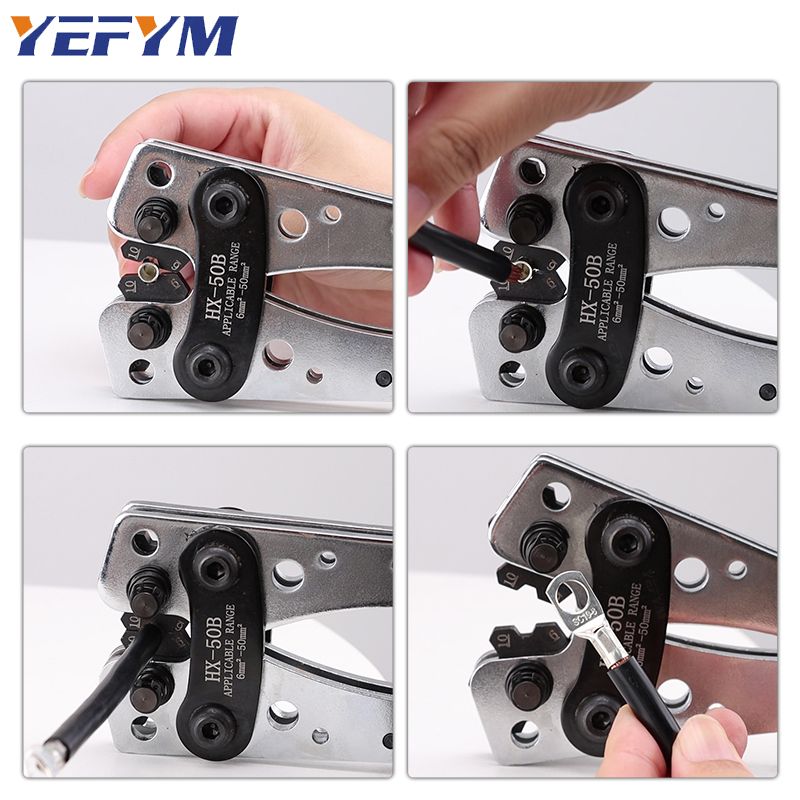 1pc YEFYM HX-50B Professional Crimping Pliers for 6-50mm²/AWG 10-0 Tube Terminal Crimping, Hex Crimp Tool for Battery Cable Lug, Durable Steel & Plastic Hand Tools