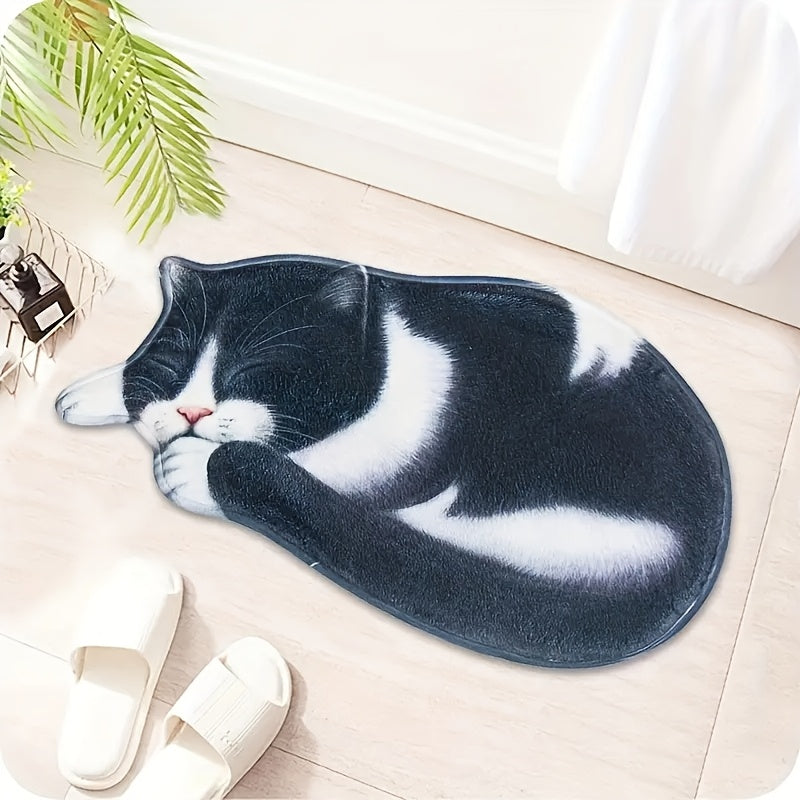 Cute Cat Design Fast-Drying Kitchen Mat - Slip-Resistant, Super Soft Rug for Bathroom, Bedroom, Living Room | Easy-Clean Home Decoration, Safe for Machine Washing