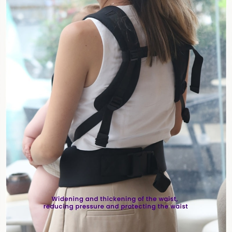 Foldable pad carrier for infants with dual-shoulder straps and thickened waist protection.