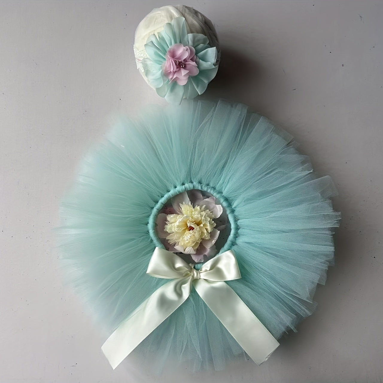 Photography Props for Studio Shoot: Cute Green Tutu Skirt Dress and Headband Set for Newborn Baby Girl