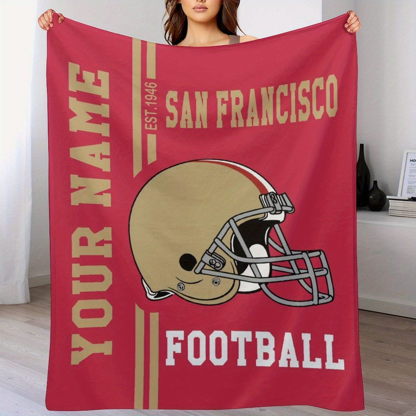 Personalized San Francisco Football Theme Hug Blanket - Custom Name Included, Ideal Gift for Men, Women, and Boys - Perfect for Sofa, Bed, or Decoration, Made of Polyester Knitted Fabric, Ideal for Fans of the Team