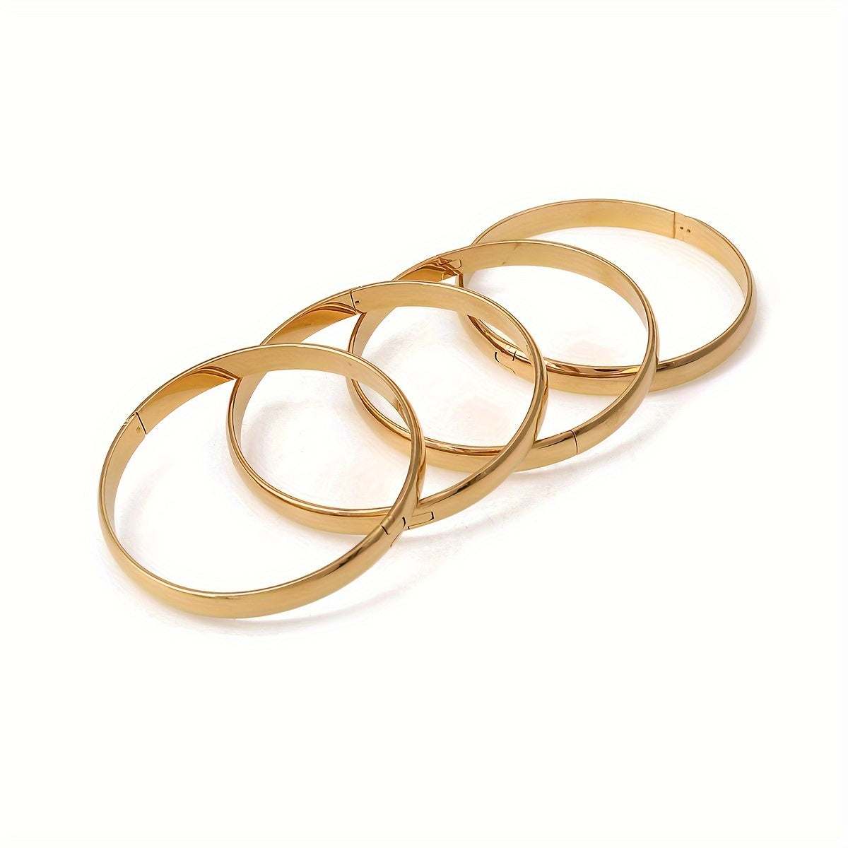 Set of 4 Elegant and Sophisticated Bangles, 24k Gold Plated Jewelry, Shiny Plain Bangles Perfect for Women, Ideal for Engagement or Wedding