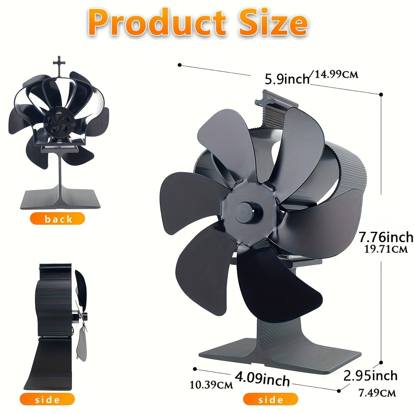 Wood Stove Fan Heat Powered, 6 Blade Design, Non-Electric Fireplace Fan with Stove Top Thermometer for Wood Burning Stove/Fireplace