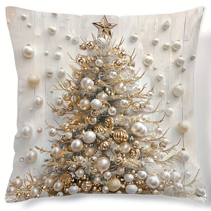 Contemporary Christmas tree digital print throw pillow cover, hand wash only, zipper closure, woven polyester, versatile room decor - 44.96cm x 44.96cm.