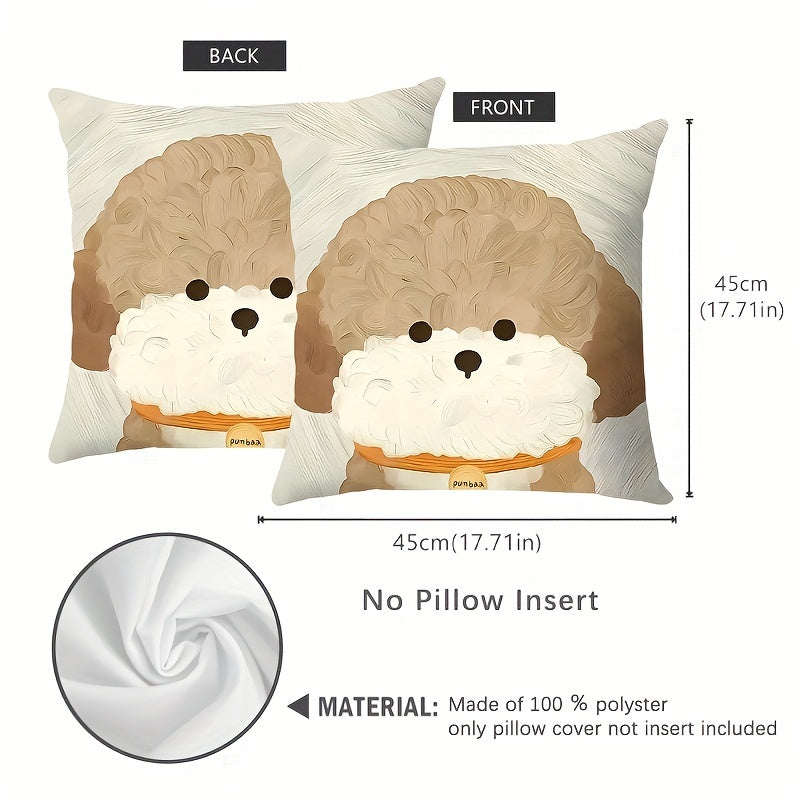 Add a touch of charm with this adorable Double-Sided Puppy Print Throw Pillow Cover. Made from elegant polyester with a zip closure, this cover is machine washable and perfect for adding a cozy feel to your living room or office. (Pillow not included)