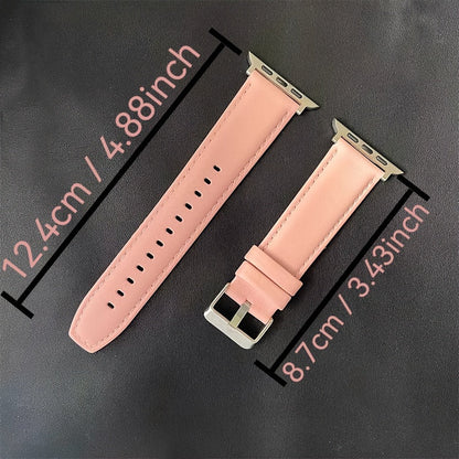 This preppy style calfskin leather watch band is the perfect replacement for your Apple Watch Series SE, 3, 4, 5, 6, 7, and 8. Available in sizes 38mm, 40mm, 41mm, 42mm, 44mm, 45mm, and 49mm, it features a stylish deployant clasp and is suitable for both