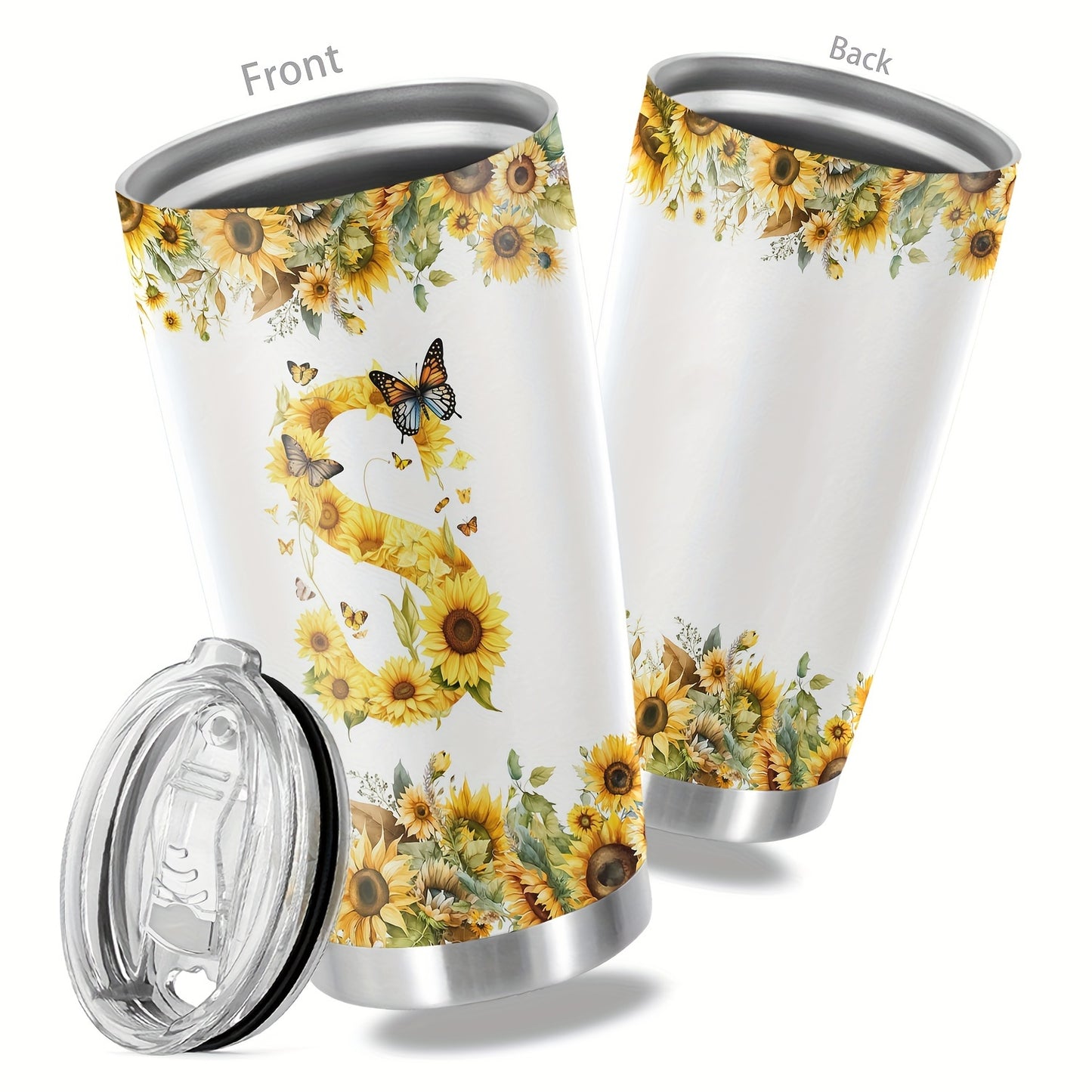 20oz Floral Initials Travel Mug - Double-Walled Tumbler for Women - Ideal Gift for Various Occasions.