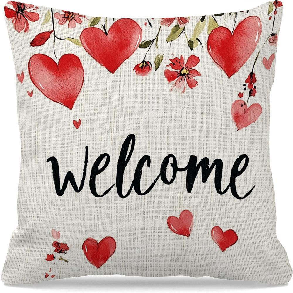 Stylish Red Heart and Floral Throw Pillow Cover measuring 45.01cm - Ideal for Enhancing your Home, Office, or Living Room Decor | Made with Long-lasting Polyester, Features Convenient Zip Closure, Easy to Clean in Washing Machine, Adds a Decorative Touch