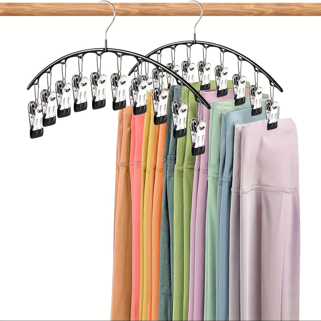 10-Pack of Curved Hangers with Clips - Ideal for Hanging Pants, Leggings, Ties, Scarves, and Hats - Organize and Save Space in Your Closet, Bedroom, Bathroom, Wardrobe, Dorm Room, or While Traveling