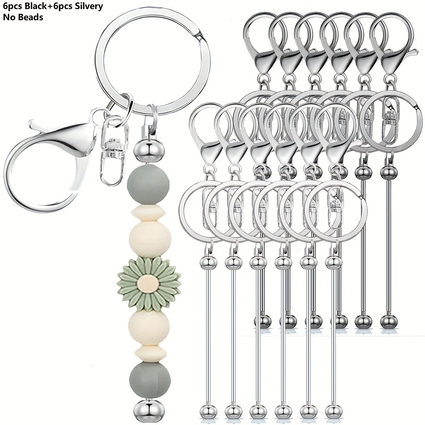 12 bead keychain bars set, perfect for creating your own DIY keychain accessories using golden blank bead keychains. Ideal for making pendant bead DIY keychains and as jewelry making gifts.