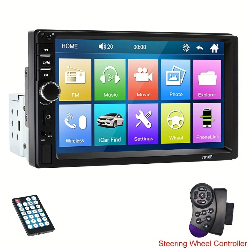 1DIN Car Stereo Radio with 7-inch Touch Screen, Wireless Multimedia Player, FM/Aux/USB Inputs, MirrorLink Smartphone Sync, Rear View Camera & Steering Wheel Control option, ≤36V Operating