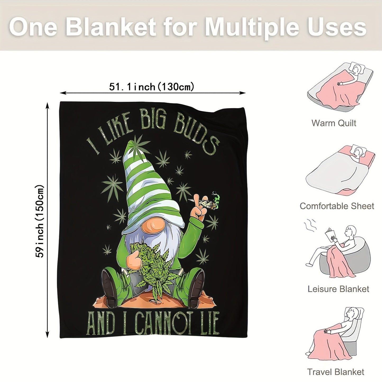 Modern Flannel Throw Blanket featuring Charming Gnome and Leaf Design - Printed on Soft Polyester Knit, Suitable for Year-Round Use on Bed, Sofa, and More - Perfect for Gifting and Enhancing Home Decor