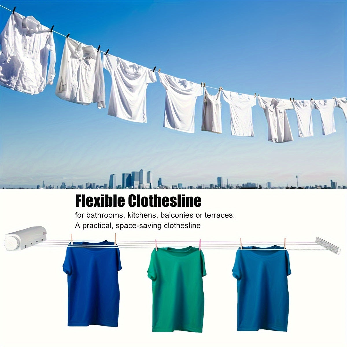 5-Line Retractable Clothesline - 3.75 Meters of Durable Plastic Laundry Line for Indoor Use in the Bedroom, Bathroom, and Living Room - Space-Saving Invisible Drying Rack for Clothes, Towels, and Pants.