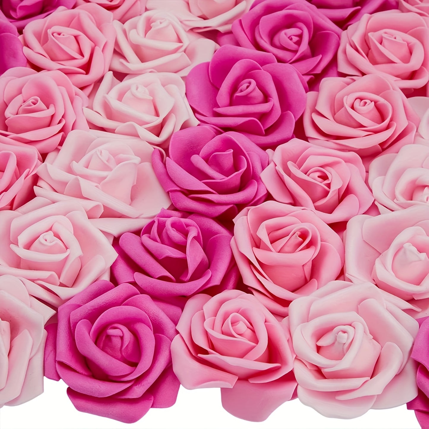 50pcs of 7cm artificial rose flower heads, perfect for DIY wedding centerpieces and home decorations, in light pink and stemless design.