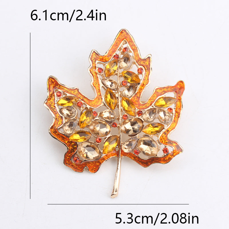 Vintage Maple Leaf Brooch Pin with Rhinestone Encrusted Irregular Shape - Unique and Creative Women's Accessory