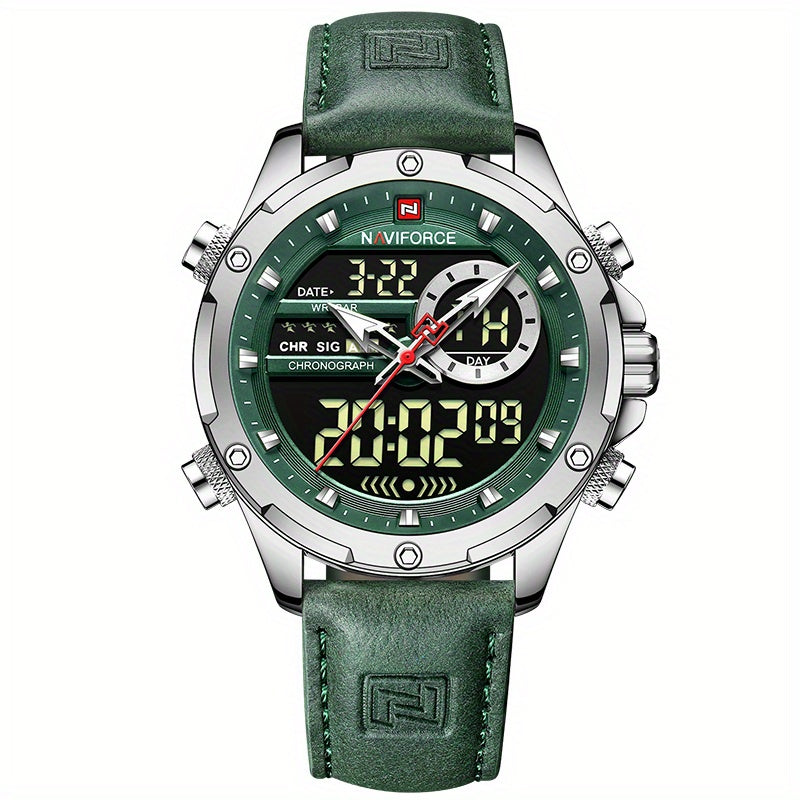 NAVIFORCE 9208 Digital Men's Watch with Waterproof LED Dual Display Quartz, Big Dial Chronograph Function.