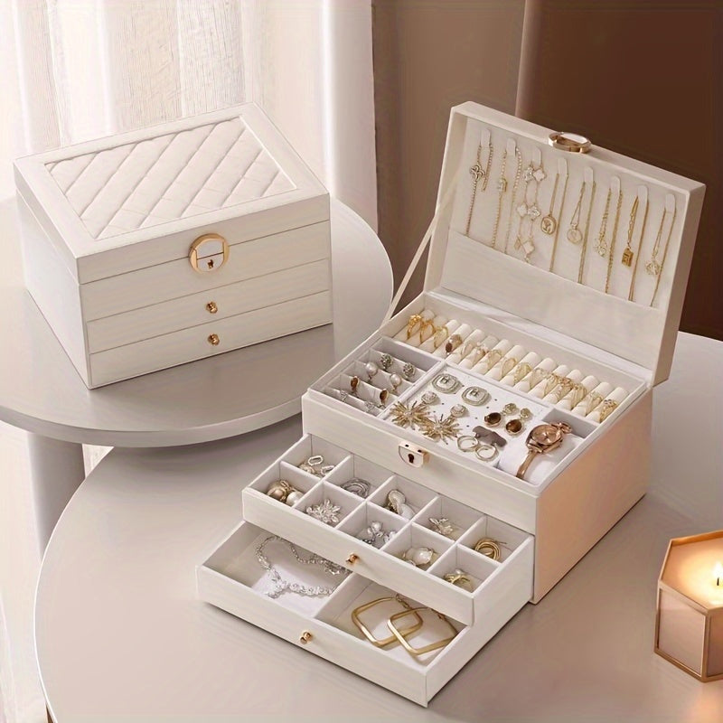 Large capacity jewelry organizer box for all accessories with multiple compartments - luxurious display case for jewelry making.