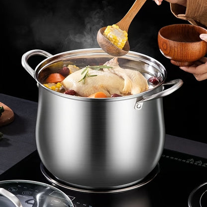 [Top Pick] High-Quality Stainless Steel Tall Soup Pot & Pan Set with Clear Glass Lid - Strong, Shiny Design for Home Cooking, Ideal for Soups & Stews