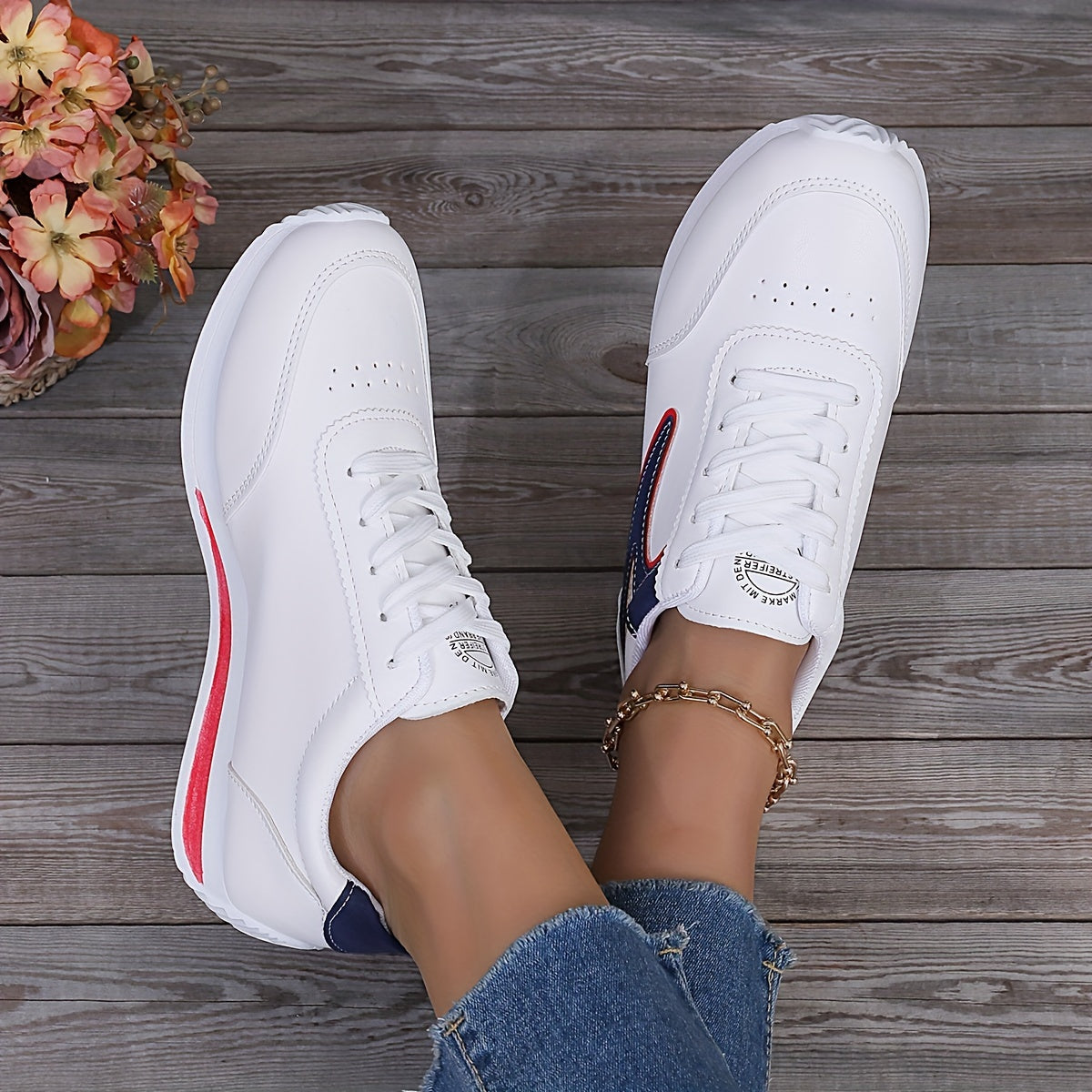 Trendy colorblock women's sneakers with soft platform sole, lace-up design, perfect for casual walking.