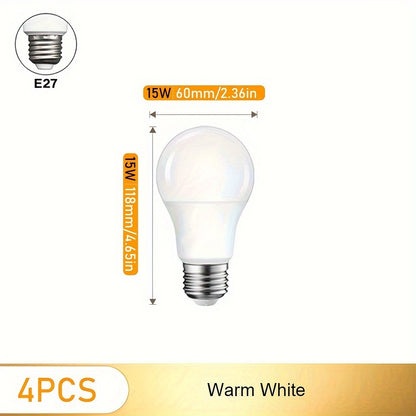 4-Pack of PIBAOGU LED bulbs, energy-saving 15W E27 Screw Base, flicker-free, globe-shaped for home use (220V-265V)