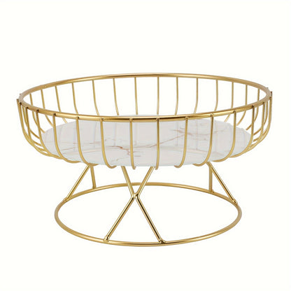 European-style metal fruit basket & ceramic snack tray, no electricity needed. Ideal for displaying afternoon tea treats, candy, and desserts. Perfect for weddings, birthdays, parties, and Thanksgiving decoration.