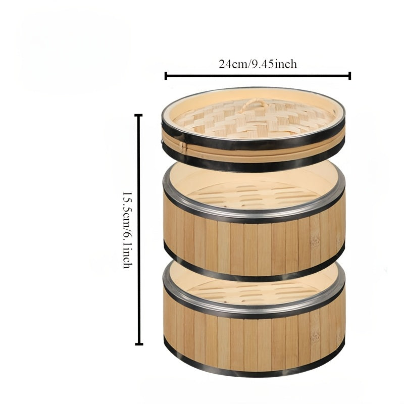 Ручной бамбуковый пароварка с крышкой из нержавеющей стали - Идеально подходит для приготовления пельменей, морепродуктов и овощей - Отлично подходит для домашнего и ресторанного использования, а также для кемпинга на свежем воздухе