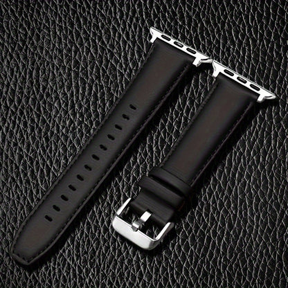 This preppy style calfskin leather watch band is the perfect replacement for your Apple Watch Series SE, 3, 4, 5, 6, 7, and 8. Available in sizes 38mm, 40mm, 41mm, 42mm, 44mm, 45mm, and 49mm, it features a stylish deployant clasp and is suitable for both