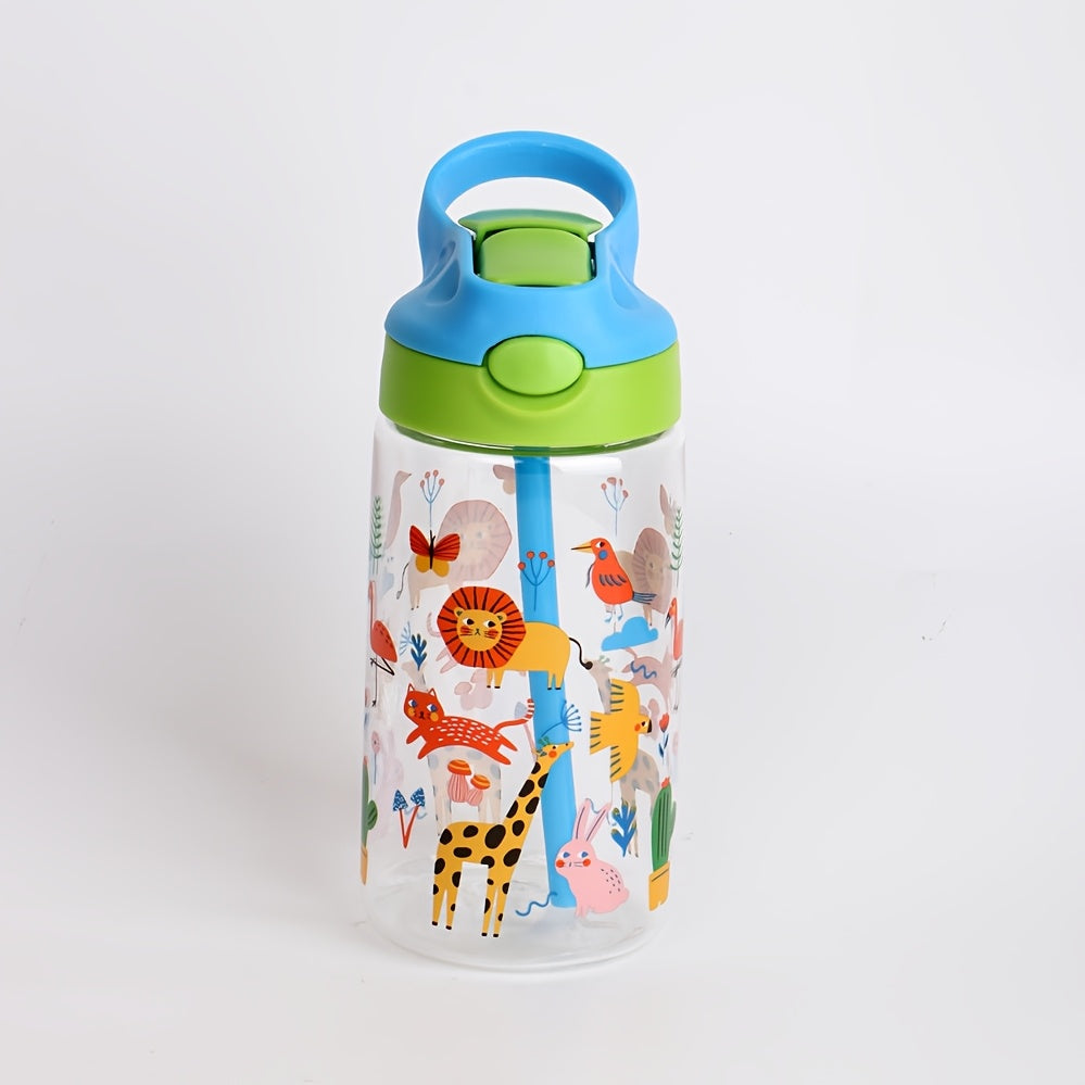 1 BPA-free 500ml sports water bottle with straw, cartoon design, leakproof silicone nozzle, suitable for outdoor activities. Hand wash only.