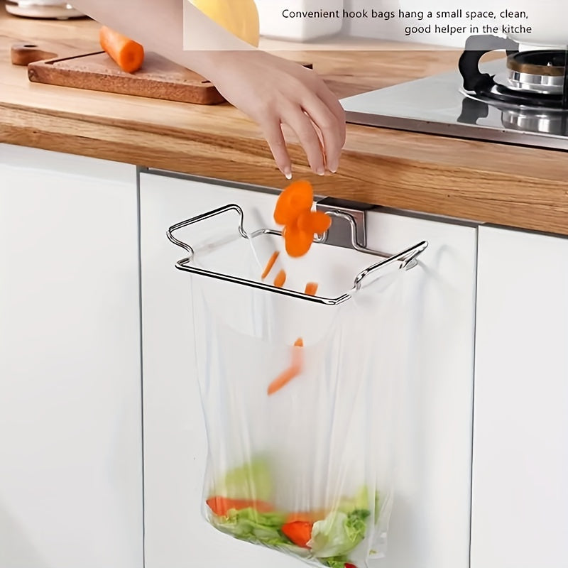 Stainless Steel Bag Holder Organizer for Cabinet Door, Hanging Plastic Bag Storage Rack, Multi-functional No-Drill Shelf for Kitchen