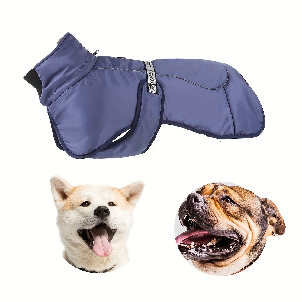 Waterproof and windproof jacket with cozy fleece lining for dogs of all sizes.