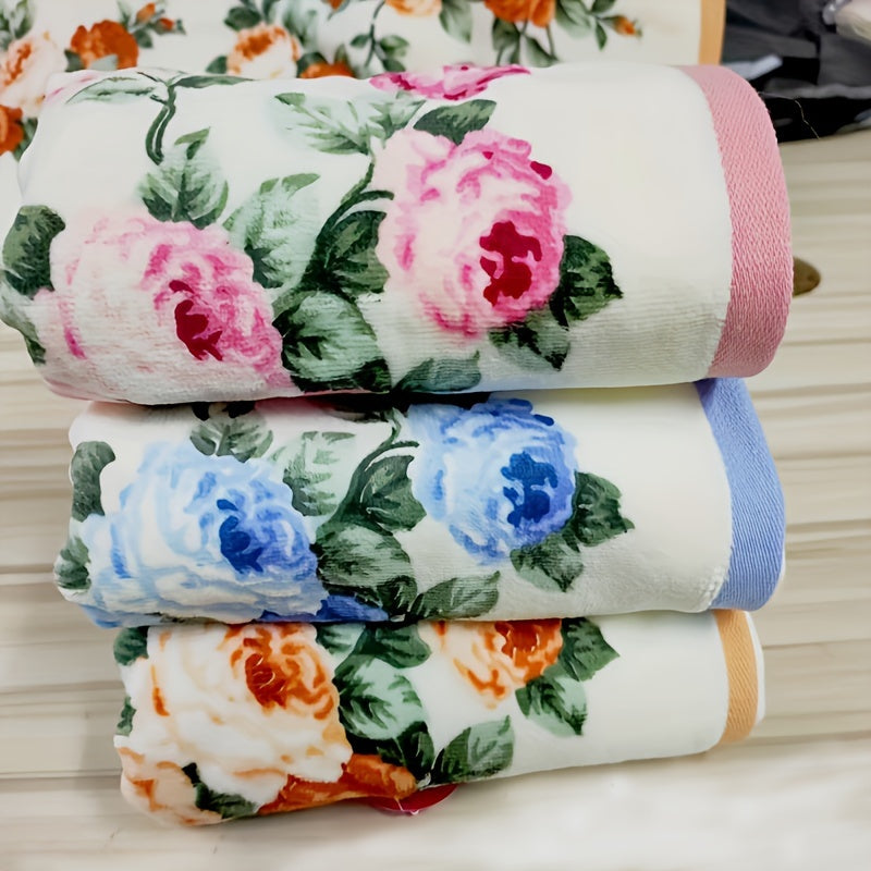 1/3 Floral Pattern Cotton Hand Towels, Soft and Absorbent for Home Bathroom, 73.66*34.04cm.