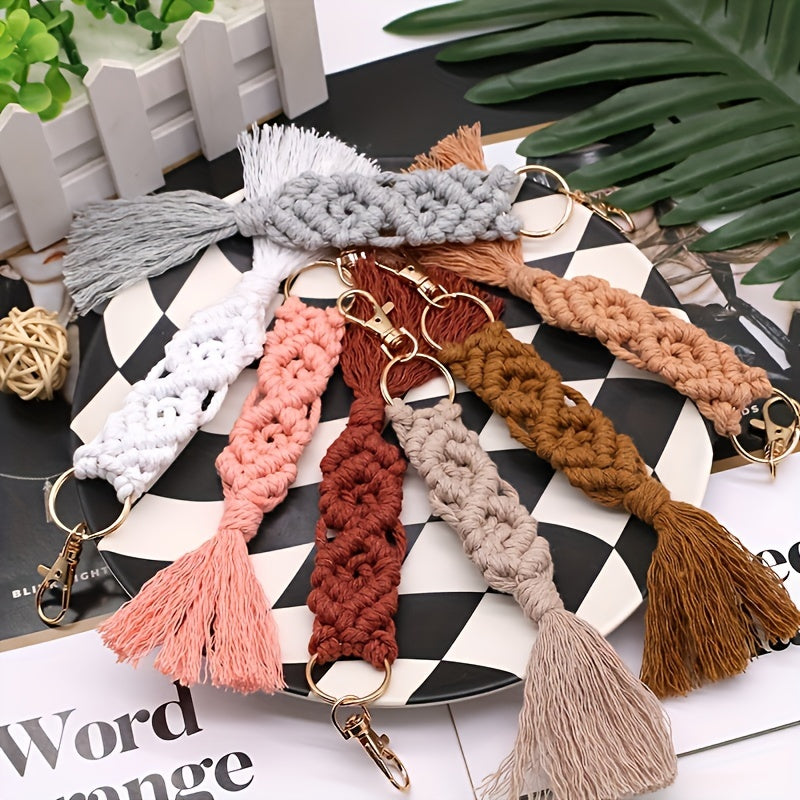 Set of 8 Handmade Keychains with Tassels - Timeless Design, Ideal for Car Keys & Bag Ornaments, Keychain Accessories for Cars