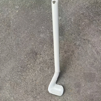 Golf toilet brush with long handle for wall mounting in household bathrooms.