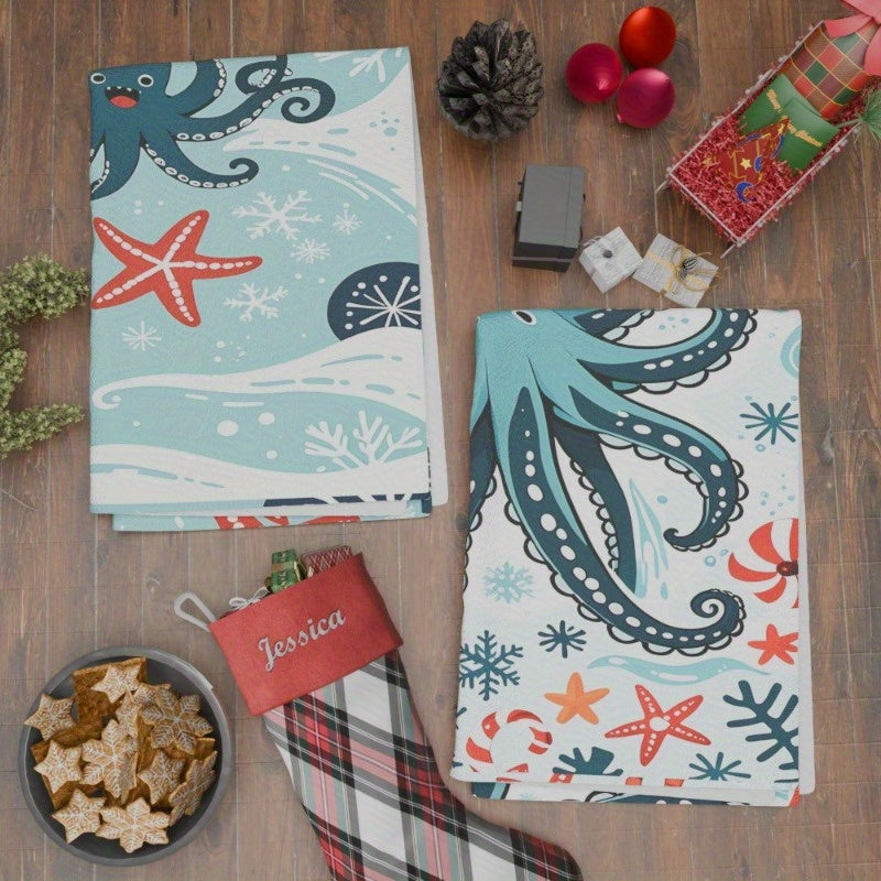 Set of 2 Contemporary Soft Polyester Kitchen Towels, 18x26 inches, Easy to Clean in Washing Machine, Rectangular Tea Towels Featuring Whimsical Designs, Luxuriously Woven Dish Cloths Perfect for Holiday Kitchen Décor