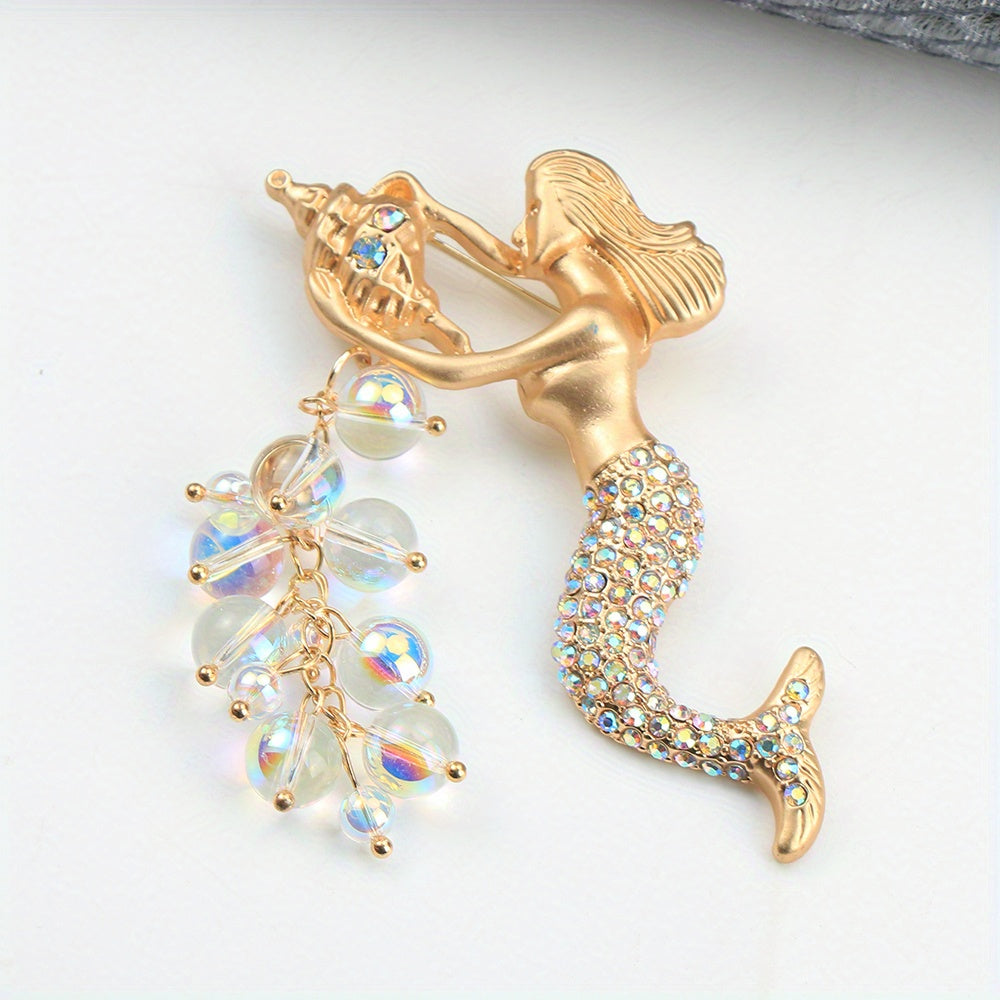 Exquisite Mermaid Brooch adorned with Enamel and Sparkling Rhinestones - Ideal Unique Gift for Ladies