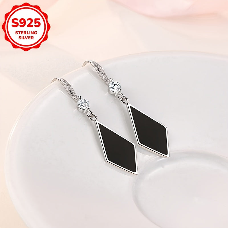 Elegant dangle style rhombus drop earrings with zirconia accents, made from exquisite Sterling Silver S925. Fashionable and chic jewelry for women with a touch of glamour.