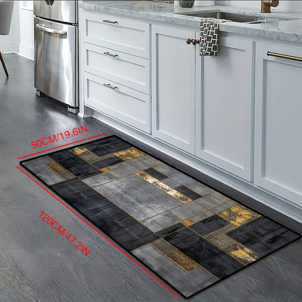 Non-Slip Crystal Velvet Runner Rug with Geometric Checkered Pattern, Easy to Clean, Ideal for Corridor, Game Hall, or Office. Medium Pile Polyester Rug with Stain Resistance (850 g/m², 6mm Thick).