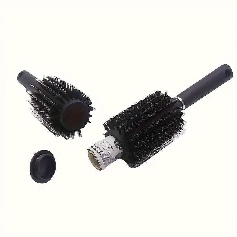 Hidden container with hair brush comb diversion stash serves as a safe compartment for home or travel use.