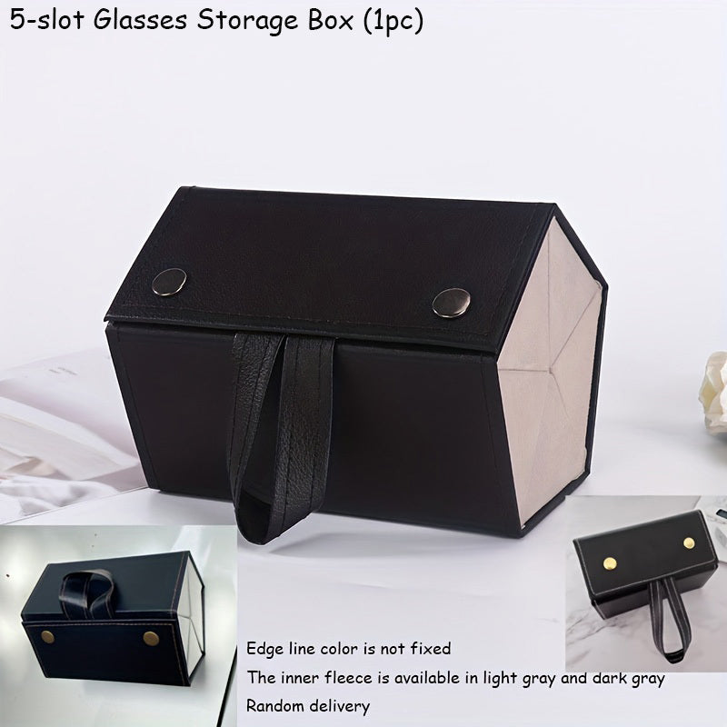 A compact storage solution for your glasses, this Portable Glasses Storage Box features 3/5 slots for organizing and displaying your eyewear. Perfect for travel, the folding design makes it easy to take along your sunglasses, while the PU leather