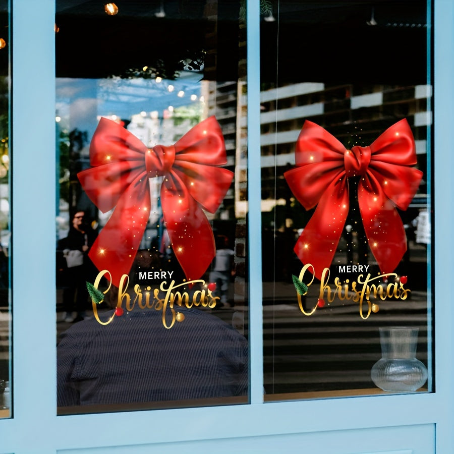 1 piece of International Style Christmas Bow Window Film featuring PVC Static Cling Decoration, 12mil Thickness. Perfect Holiday Shop Window Decals for creating a Festive Ambiance.